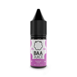Tropical Juice Nic Salt E-Liquid by Baa Juice 10ml bottle with tropical fruit label and strength marking.