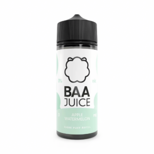 Apple Watermelon Shortfill E-Liquid by Baa Juice 100ml bottle with green apple and watermelon label artwork.