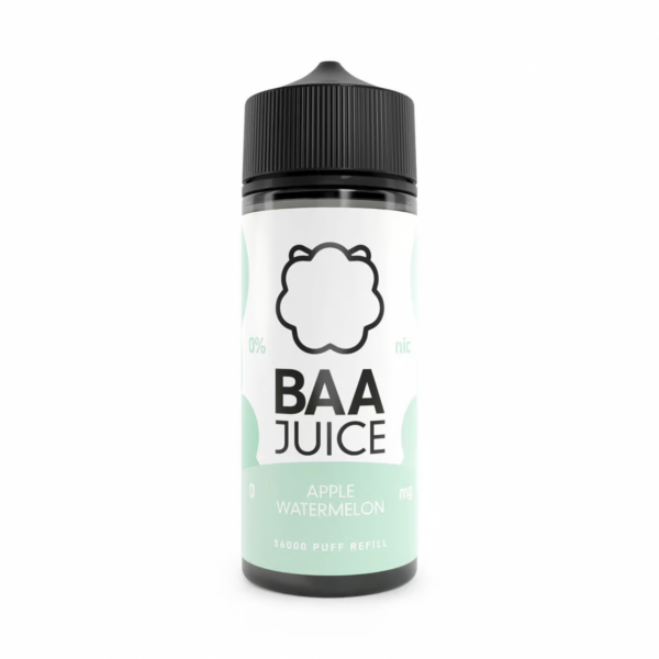 Apple Watermelon Shortfill E-Liquid by Baa Juice 100ml Apple Watermelon Shortfill E-Liquid by Baa Juice 100ml bottle with green apple and watermelon label artwork.