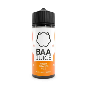 Fresh Orange Fizz Shortfill E-Liquid by Baa Juice 100ml bottle with bright orange citrus label artwork.