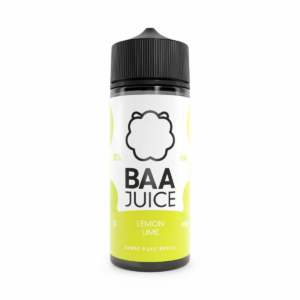 Lemon Lime Shortfill E-Liquid by Baa Juice 100ml bottle with yellow and green citrus label artwork.