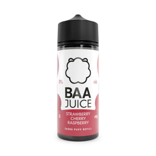 Strawberry Cherry Raspberry Shortfill E-Liquid by Baa Juice 100ml Strawberry Cherry Raspberry Shortfill E-Liquid by Baa Juice 100ml bottle with red mixed berry label.