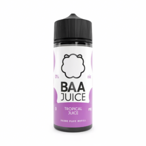 Tropical Juice Shortfill E-Liquid by Baa Juice 100ml bottle with bright tropical fruit label artwork.