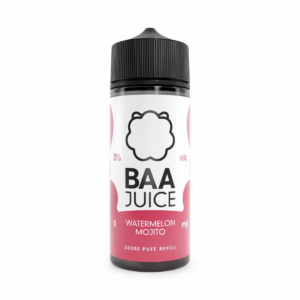 100ml shortfill bottle of Watermelon Mojito E-Liquid by Baa Juice with the flavour name printed on the label.