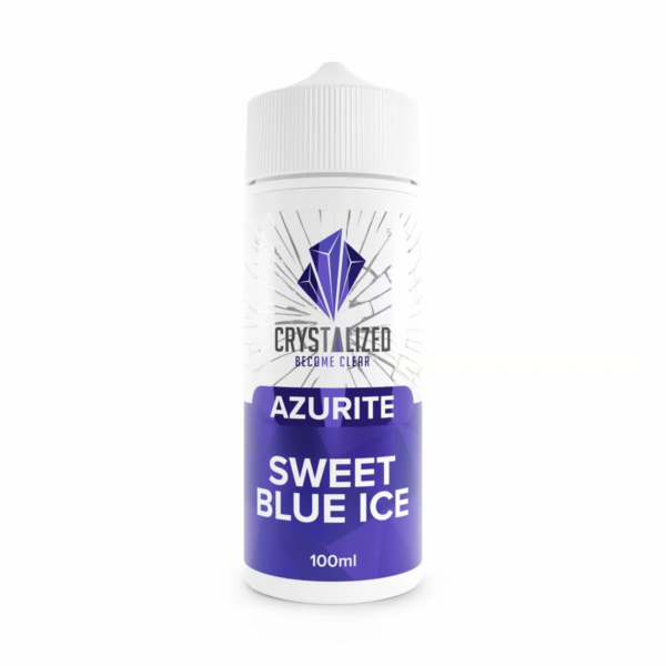 Azurite - Sweet Blue Ice Shortfill E-Liquid by Crystalized 100ml bottle, indigo label with gem logo.