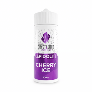Lepidolite - Cherry Ice Shortfill E-Liquid by Crystalized 100ml bottle, purple label with gem logo.