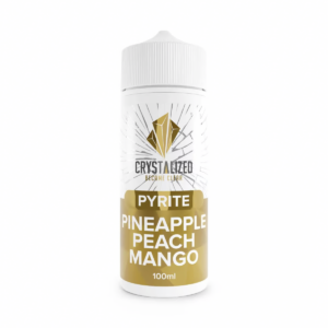 Pyrite - Pineapple Peach Mango Shortfill E-Liquid by Crystalized 100ml bottle, gold label, gem logo.