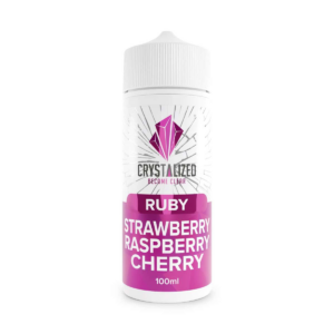 Ruby - Strawberry Raspberry Cherry Shortfill E-Liquid by Crystalized 100ml bottle, magenta label.