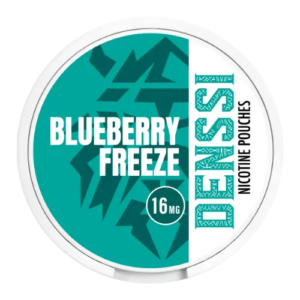 Blueberry Freeze Nicotine Pouch by Denssi, slim white tin with deep blue berry branding.