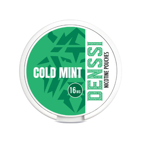 Cold Mint Nicotine Pouch by Denssi Cold Mint Nicotine Pouch by Denssi, slim white tin with cool blue mint branding.