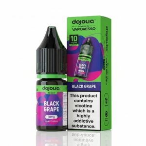 10ml bottle of Black Grape Nic Salt E-Liquid by Dojoliq showing the deep purple grape label and Dojoliq logo.