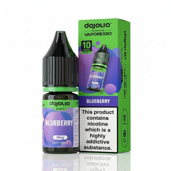 10ml bottle of Blueberry Nic Salt E-Liquid by Dojoliq showing dark berry label artwork and the Dojoliq brand logo.