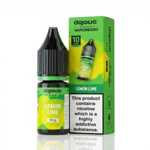 10ml bottle of Lemon Lime Nic Salt E-Liquid by Dojoliq showing yellow and green citrus label artwork and Dojoliq logo.