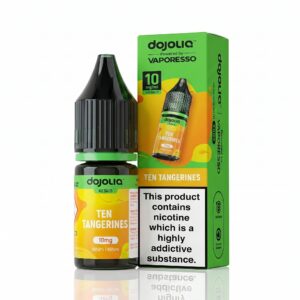 10ml bottle of Ten Tangerines Nic Salt E-Liquid by Dojoliq, citrus artwork with the strength on the label.