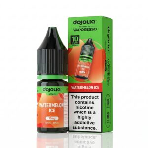 10ml bottle of Watermelon Ice Nic Salt E-Liquid by Dojoliq, green artwork with the strength on the label.