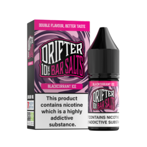 Blackcurrant Ice Nic Salt E-Liquid by Drifter Bar Salts 10ml bottle shown upright with its dark purple label.