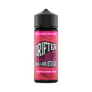 Strawberry Raspberry Cherry Shortfill E-Liquid by Drifter Bar Juice 100ml bottle upright with its red fruit label.