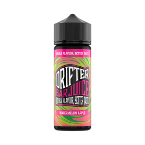 100ml bottle of Watermelon Apple Shortfill E-Liquid by Drifter Bar Juice with green and pink fruit label