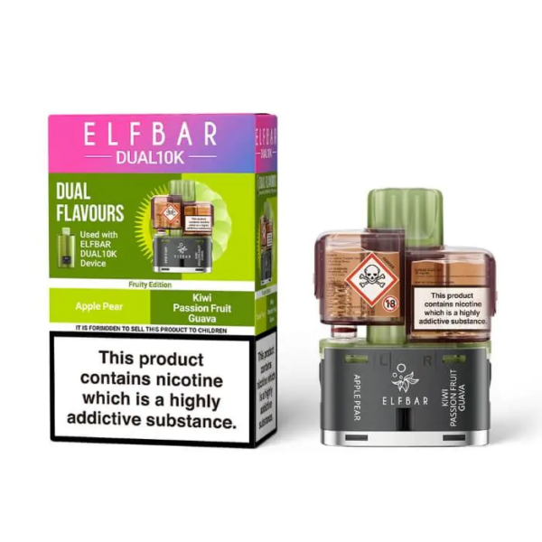 Fruity Edition Prefilled Pod by Elf Bar Dual 10K shown in its retail pack with the tropical fruit flavour artwork