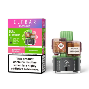 Watermelon Edition Prefilled Pod by Elf Bar Dual 10K sealed in its pack with the pink melon flavour artwork