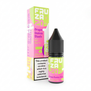 10ml bottle of Grape Guava Slush Nic Salt E-Liquid by Fruza shown front on with its purple slush label.