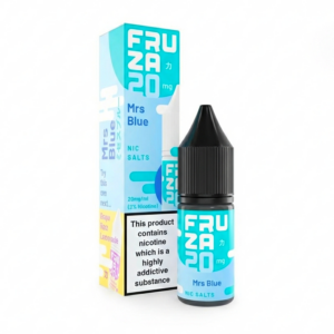 10ml bottle of Mrs Blue Nic Salt E-Liquid by Fruza, showing the blue label artwork and nicotine strength marking.
