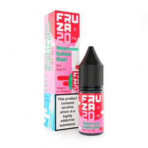 10ml bottle of Watermelon Bubble Blast Nic Salt E-Liquid by Fruza, showing the pink and green label artwork.