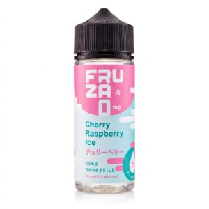 Cherry Raspberry Ice Shortfill E-Liquid by Fruza 100ml bottle pictured upright with its red fruit label.