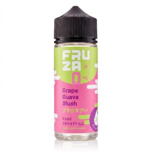 Grape Guava Slush Shortfill E-Liquid by Fruza 100ml bottle shown front on with its purple slush label.