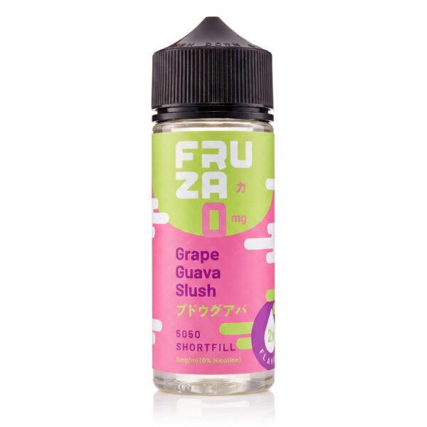 Grape Guava Slush Shortfill E-Liquid by Fruza 100ml Grape Guava Slush Shortfill E-Liquid by Fruza 100ml bottle shown front on with its purple slush label.