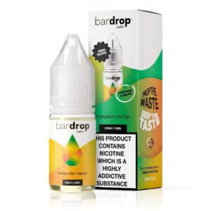 Malaysian Mango Nic Salt E-Liquid by Bar Drop 10ml bottle front on, orange label with the strength marked.