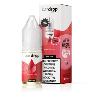 10ml bottle of Cherry Cola Nic Salt E-Liquid by Bar Drop, showing the dark red cola label artwork.