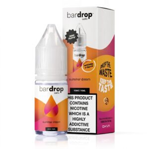 10ml bottle of Summer Dream Nic Salt E-Liquid by Bar Drop shown front on with the flavour name on the label.