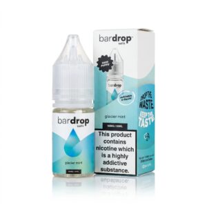 10ml bottle of Glacier Mint Nic Salt E-Liquid by Bar Drop, showing the icy blue label artwork and strength marking.