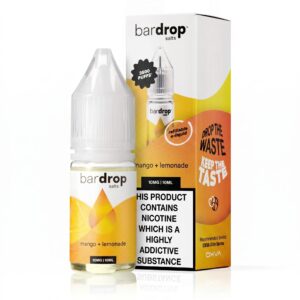 Mango Lemonade Nic Salt E-Liquid by Bar Drop 10ml bottle shown front on, yellow and orange label.
