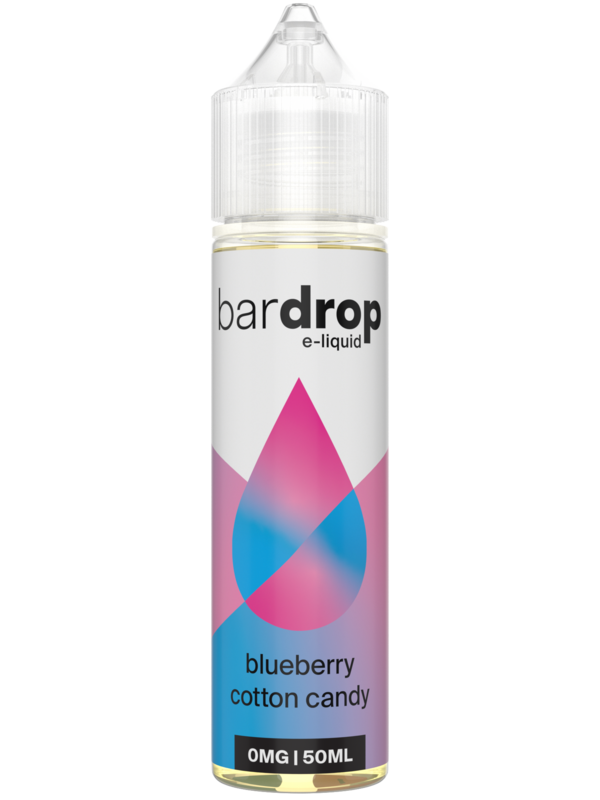 Blueberry Cotton Candy Shortfill E-Liquid by Bar Drop 50ml Front of the Blueberry Cotton Candy Shortfill E-Liquid by Bar Drop 50ml bottle, showing the purple and pink label artwork.