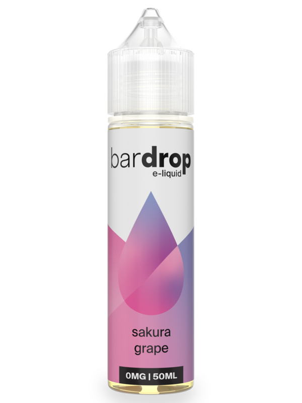Sakura Grape Shortfill E-Liquid by Bar Drop 50ml Sakura Grape Shortfill E-Liquid by Bar Drop 50ml bottle front on, purple grape and blossom label.