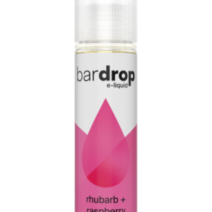 Rhubarb Raspberry Shortfill E-Liquid by Bar Drop 50ml bottle front on, pink and green label artwork.