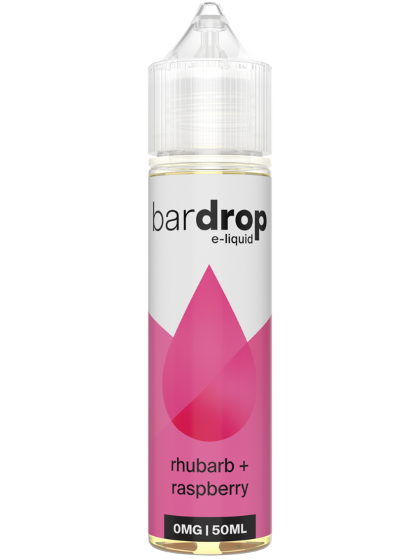 Rhubarb Raspberry Shortfill E-Liquid by Bar Drop 50ml Rhubarb Raspberry Shortfill E-Liquid by Bar Drop 50ml bottle front on, pink and green label artwork.