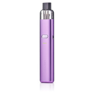 GeekVape Wenax K2 Pod Kit in Matte Violet standing upright with its clear refillable pod and fire button.