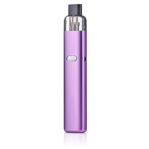 GeekVape Wenax K2 Pod Kit GeekVape Wenax K2 Pod Kit in Matte Violet standing upright with its clear refillable pod and fire button.