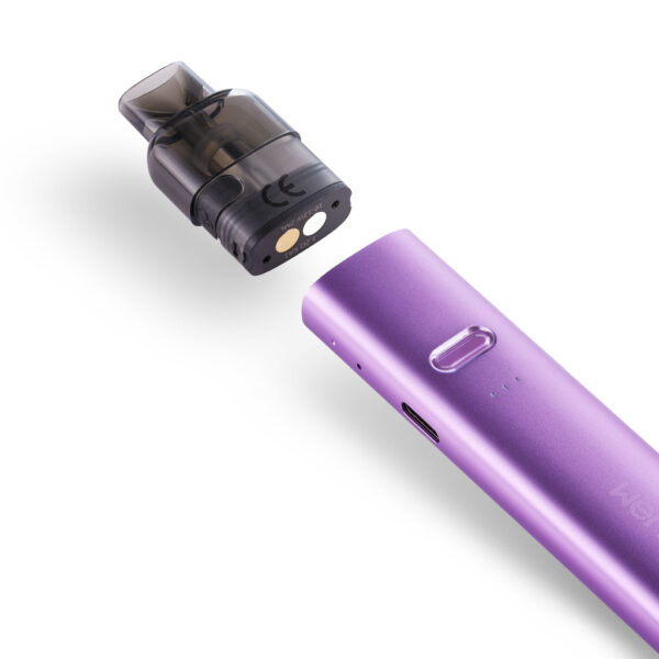GeekVape Wenax K2 Pod Kit Close-up of the GeekVape Wenax K2 Pod Kit with the refillable pod lifted clear of the violet battery body.