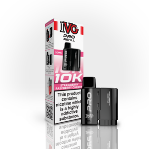 Strawberry Raspberry Cherry Prefilled Pods by IVG Pro beside the pink IVG Pro Refill box naming the flavour.