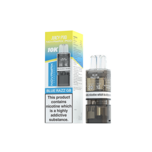 Blue Razz GB Prefilled Pod Refill Pack by Juicy Pod Novamax 10K, a sealed refill pack of pre-filled pods