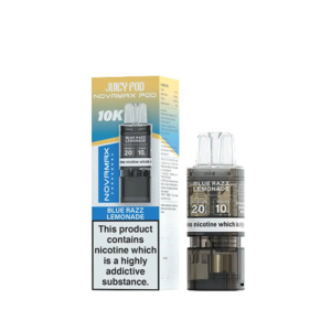 Blue Razz Lemonade Prefilled Pod Refill Pack by Juicy Pod Novamax 10K, a sealed pack of pre-filled pods
