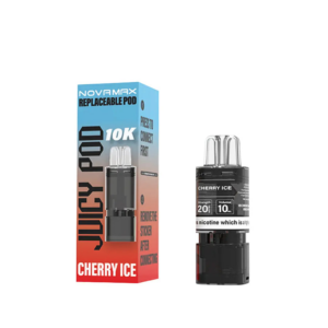 Cherry Ice Prefilled Pod Refill Pack by Juicy Pod Novamax 10K, a sealed pack of pre-filled replacement pods
