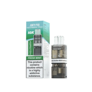 Fresh Mint Prefilled Pod Refill Pack by Juicy Pod Novamax 10K, a sealed pack of pre-filled menthol pods