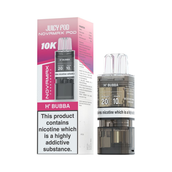 H Bubba Prefilled Pod Refill Pack by Juicy Pod Novamax 10K, a sealed refill pack of pre-filled replacement pods