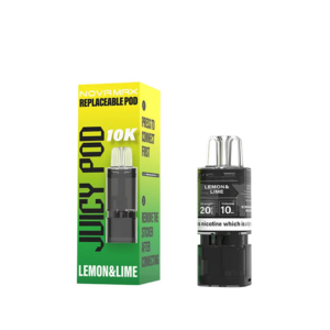Lemon & Lime Prefilled Pod Refill Pack by Juicy Pod Novamax 10K, a sealed pack of pre-filled citrus flavour pods