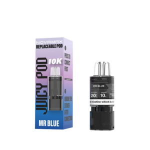 Mr Blue Prefilled Pod Refill Pack by Juicy Pod Novamax 10K, a sealed refill pack of pre-filled mixed berry pods